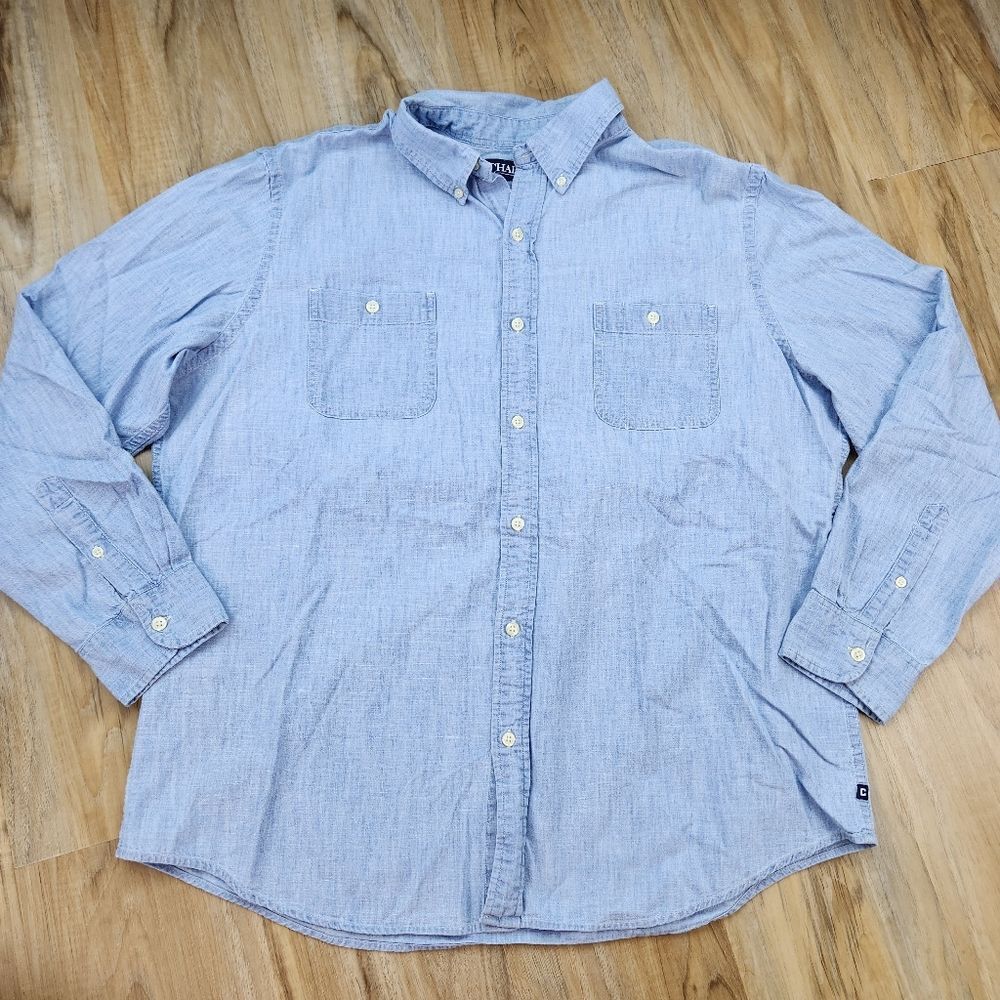 🔹️Chaps Light Blue Denim Buttoned Long Sleeve Shirt Men's XLarge